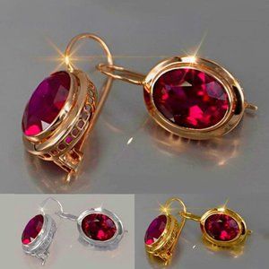Exquisite Fashion Creative Natural Ruby Crystal Diamond Earrings Women's Earring
